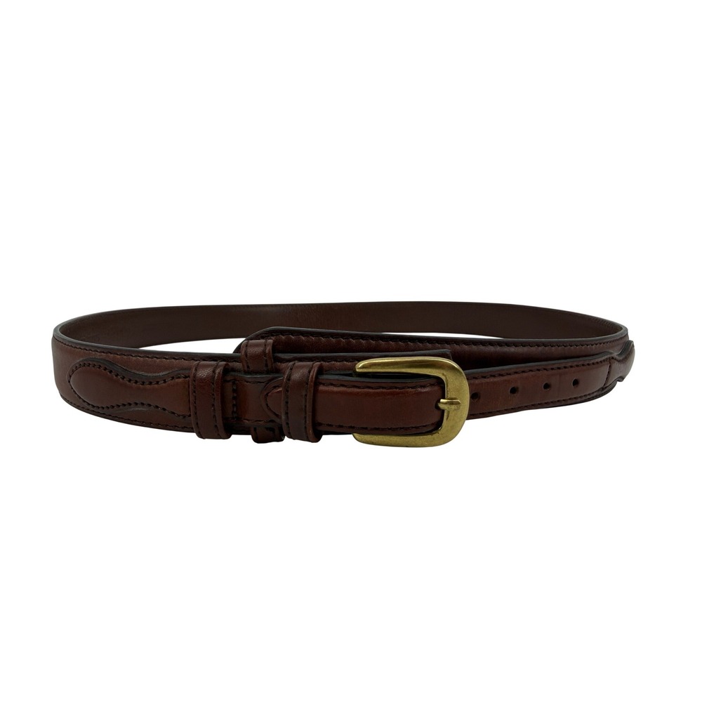 Cabelas Mens Genuine Leather Belt 38 Brown Brass Buckle Argentina C9075 Stitched